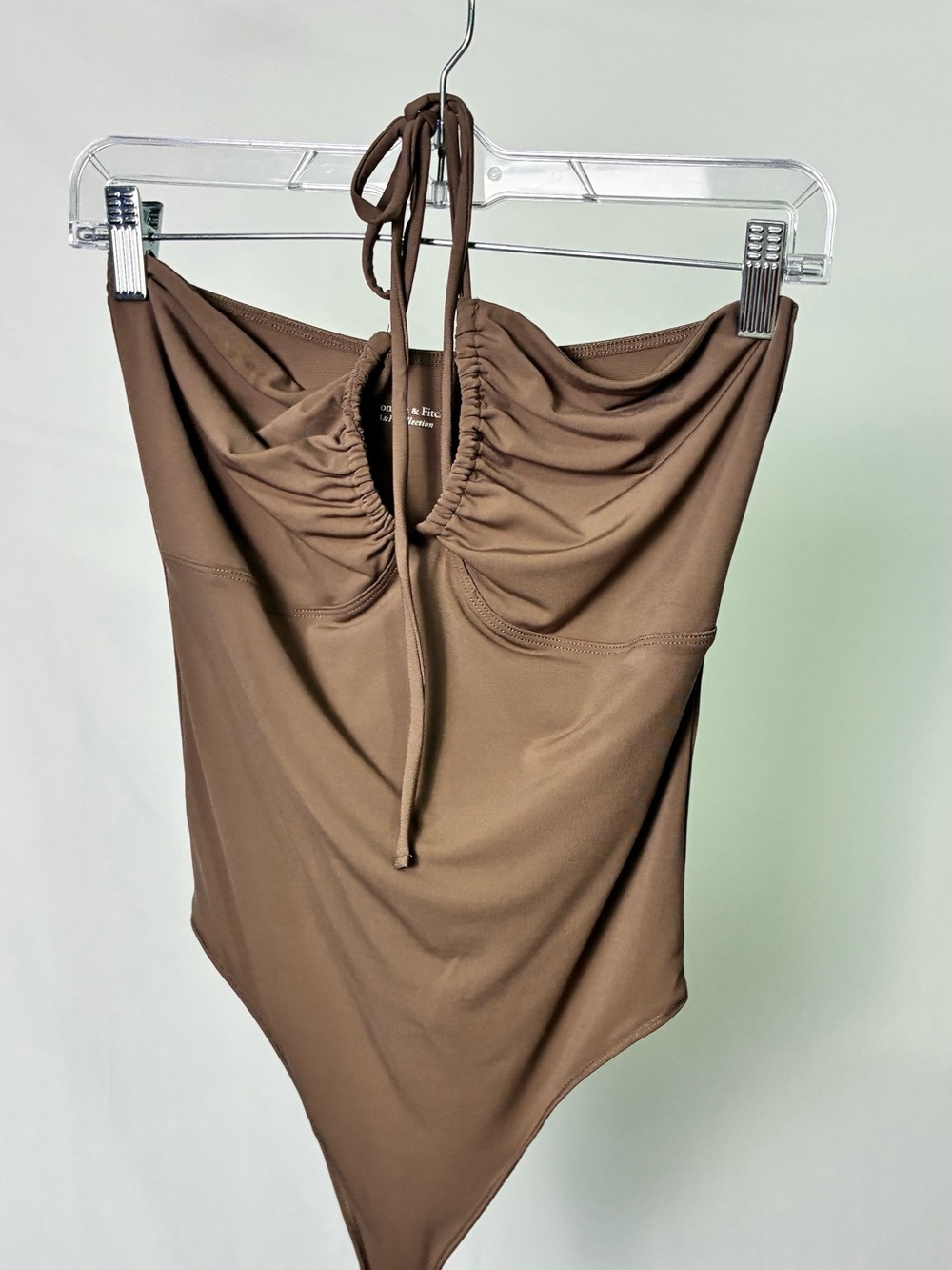 Abercrombie & Fitch Mauve Halter Bodysuit with Pearl Strap Detail